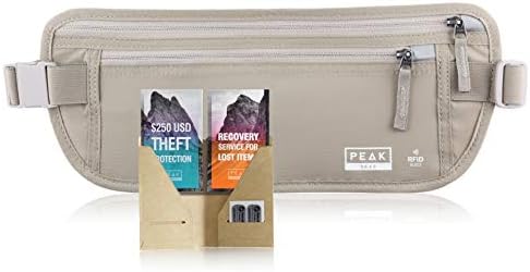 Hidden Travel Money Belt, Ultimate Peace of Mind for Men and Women, RFID Blocking Fabric to Protect Money, Passports and Documents with Exclusive Theft Protection and 2 Recovery Tags- Beige (Regular)