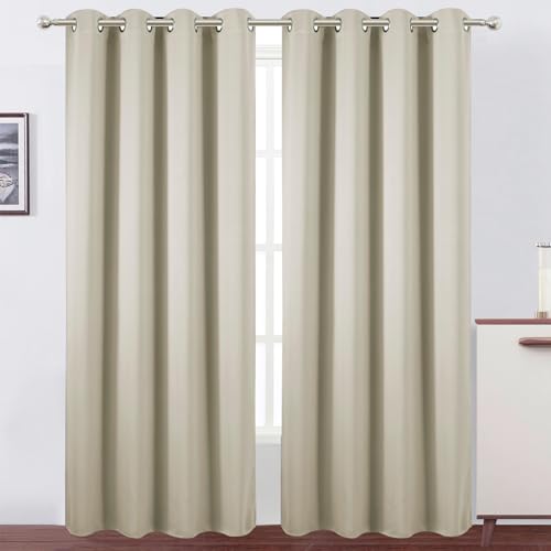 Image of LEMOMO Blackout Curtains 52 x 90 Inch Long Light Beige Curtains Set of 2 Panels Room Darkening Curtains for Bedroom and Living Room