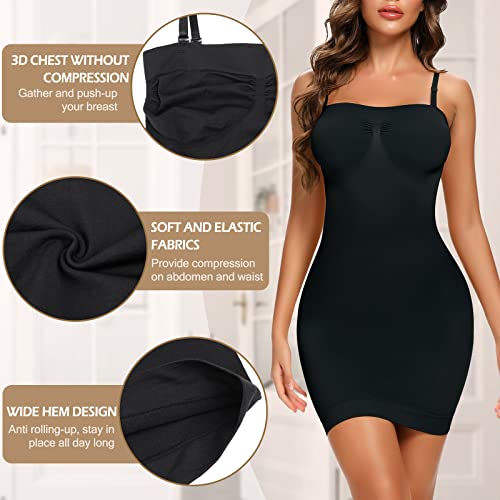 Joyshaper Strapless Shapewear Slip For Women Tummy Control Seamless Full Body Shaper Under Dress Slip Adjustable Spaghetti Strap Cami Slips Black #TOP2