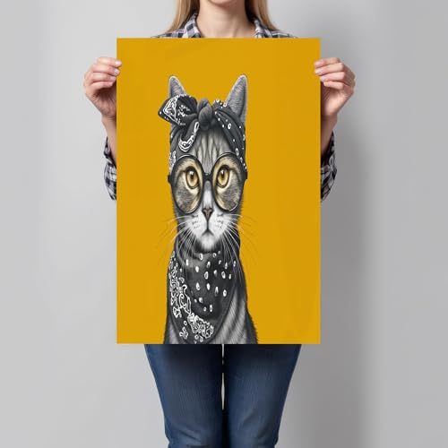 Cuadros en lienzo modernos de animales, póster de gato con diadema retro JRISEMECY de 70x100cm