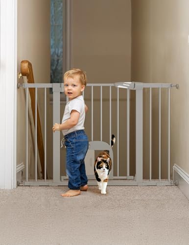 Babelio 29-48' Extra Wide Baby Gate with Adjustable Cat Door,Easy Install Pressure/Hardware Mounted,Auto Close Pet door for...