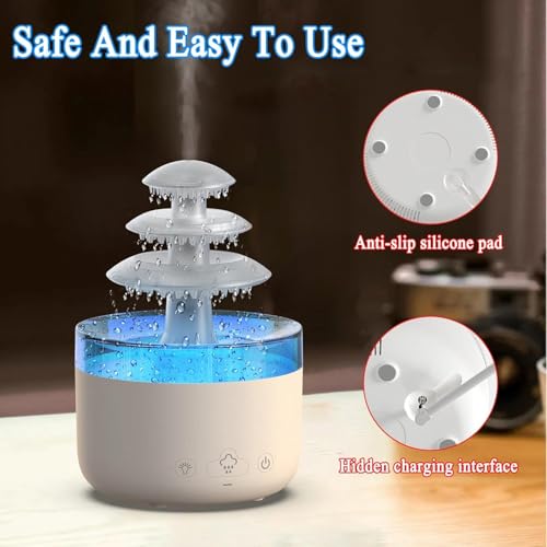 Image of Smart Ultrasonic 500ml Rain Cloud Humidifier Water Drip, Cool Mist Aromatherapy Essential Oil Diffuser with Relaxing Water Drop Sound, 3 Rainfall Modes and 7 LED Colors, for Sleeping, Relaxing