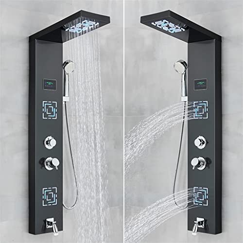 Zhuhw Black Led Light Lcd Shower Faucet Bathroom Spa Massage Shower Column System Waterfall Rain Shower Panel With Temperature #TOP2