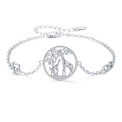 Pulsera de jirafa para mujer de plata de ley 925 con símbolo de corazón y símbolo de corazón, pulsera de cadena ajustable, regalo para mamá e hija Cover