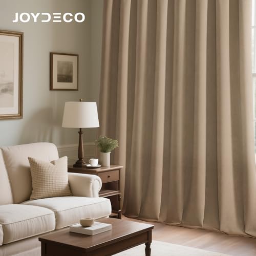 Image of Joydeco Toffee Brown Velvet Curtains 96 Inches Long 2 Panels Set, Thermal Insulated Room Darkening Curtains for Bedroom Living Room, Soft Luxury Curtains Rod Pocket, 52W x 96L