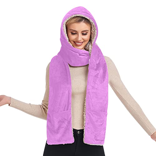 Fashion Winter Hooded Scarf for Women Warm Hoodie Hat Scarf Gloves Set Soft Long Scarf Shawl Wraps2