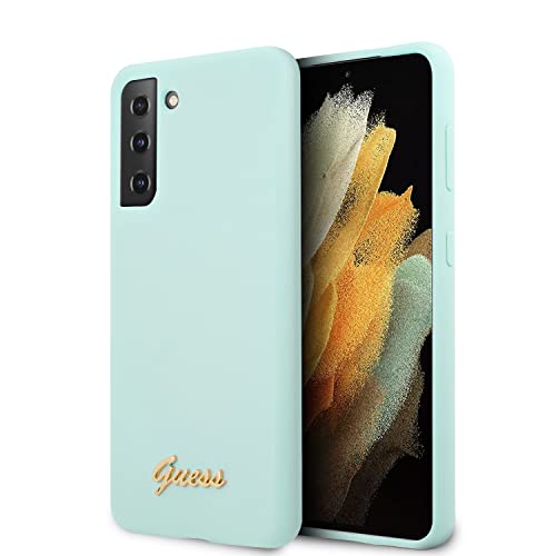 GUESS GUHCS21MLSLMGLB Coque pour S21+ G996 en Silicone Bleu avec Logo en métal