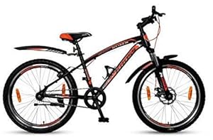 KROSS Maximus Pro 24 inches Wheel All-Mountain Bike 14 inches Steel Frame Double Disc Brake Cycle Single Speed Front Shocker Bicycle, Unisex, Black, 13 to 15 Years