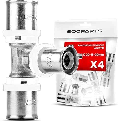 BOOPARTS – 4 Pièces – Té Réduit à Sertir Ø20–16–20 | Raccord Multicouche Contour TH | Raccord Plomberie Durable et Étanche pour Chauffage et Eau Sanitaire