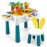 SWATOW Kids Activity Table, 6-in-1 Play Table Chair Set - Adjustable Height, Storage Box, 105pcs Marble Run Building Blocks, Water & Sand Table Playset Toy Gift for Toddlers