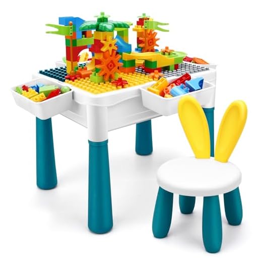 SWATOW Kids Activity Table, 6-in-1 Play Table Chair Set - Adjustable Height, Storage Box, 105pcs Marble Run Building Blocks, Water and Sand Table Sensory Table Playset Toy Gift for Toddlers