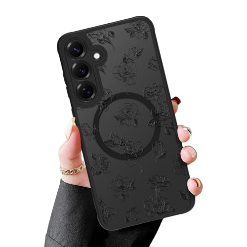 MZELQ Magnetic Case for Samsung Galaxy S25, Clear Rose Line Floral