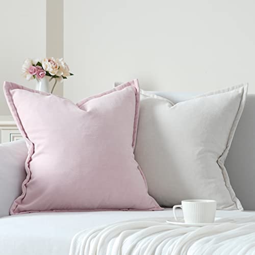 Topfinel 2er Set Kissenbezug 40x40 kuschelkissen Chenille Creme weiß und rosa sanft kuschelweich Kissenhülle Dekokissen Zierkissen für Sofa Wohnzimmer Schlafzimmer Kinder