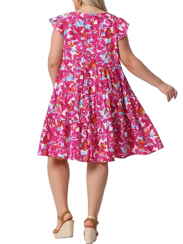 Image of Agnes Orinda Plus Size Summer Dress for Women Boho Flutter Sleeves Round Neck Floral Print Tiered Babydoll Ruffle Dresses