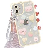 SZXYCZL Compatible with iPhone 11 Case Cute Cartoon Floral Bear with Transparent Bear Bracelet Chain