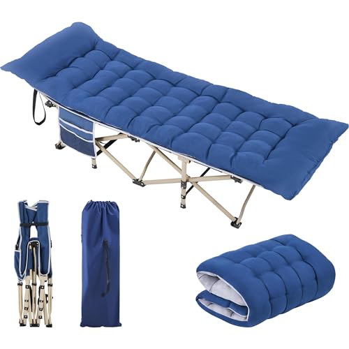 Yaheetech Feldbett mit Matratze Campingbett klappbar Gästebett mit Tragetasche & Seitentasche 191 x 67 cm Gartenliege bis 150 kg Belastbar, Blau Matratze+Blau Bett