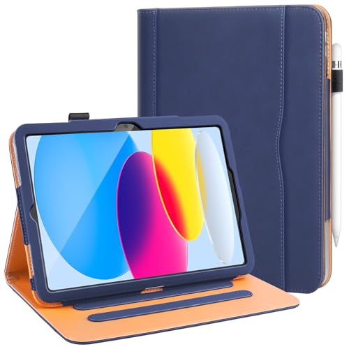 DAORANGE Case for iPad (A16) 11th Generation 11 Inch 2025, iPad 10th Generation 10.9 Inch 2022, PU-Leather Cover with Pencil Holder, Multi-Angle Stand, Document Pocket and Auto Sleep/Wake (NavyBlue)