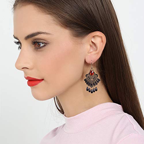 Choker Necklace Earrings Set for Halloween Punk Steampunk Costume Party Women Gothic Black Lace Necklace Vintage Lolita Victorian Halloween Choker Vampire Pendant (Red)4