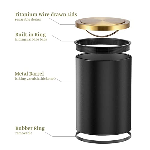 Caneca de basura de cocina con tapa basculante 15 litros acero inoxidable negro oro miniatura 3