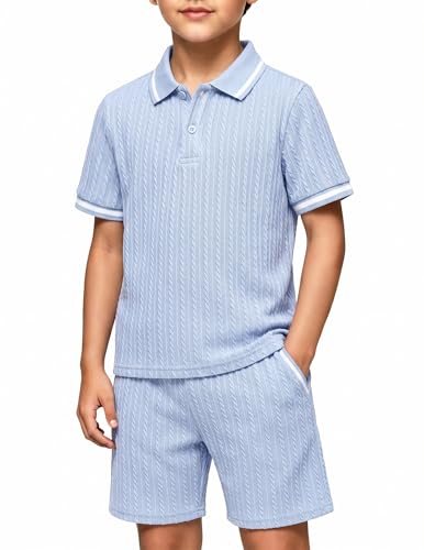 Image of Arshiner Boys 2 Piece Outfits Button Polo Shirt & Elastic Shorts 4-13 Years