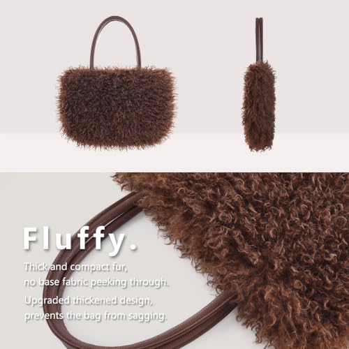 Image of Women's Fuzzy Tote Bag Curly Handbag Furry Shoulder Bag Large Plush Top Handle Purses Winter