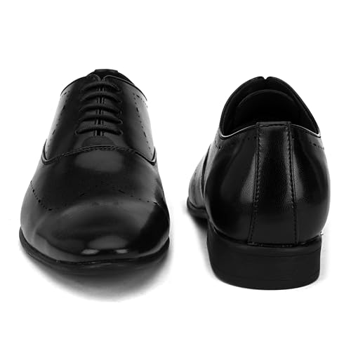 Image of San Frissco mens Ak 1033 San Frissco Men's Formal Shoes Textured Solid Lace Up Oxfords Office Wear Footwear Soft Cushioned Footbed with TPR Sole Lightweight, Flexible, Durable and Stylish for Wedding and Parties - 8 (Black)