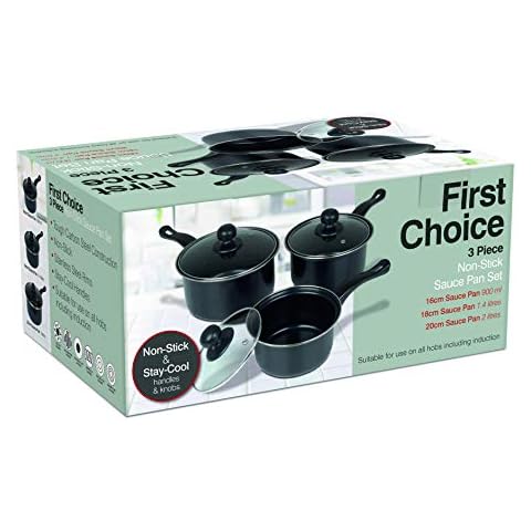 Value plus AP120 Value Plus 3 PCE Sauce pan Set with Glass Lids, Multi-Colour, 16, 18, 20cm Cover