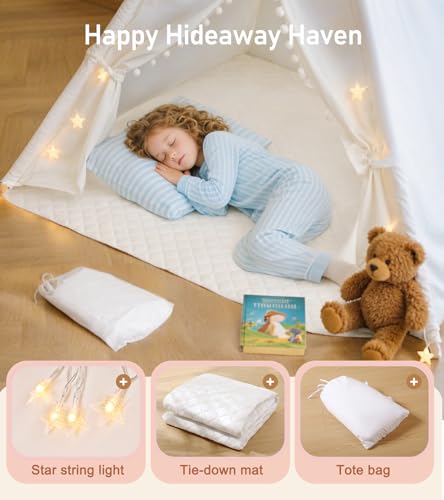 image for little dove Teepee Tent with Starry Lights, Ground Mat and Pockets, Ki
