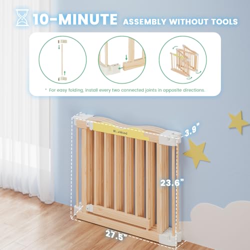 Image of Foldable Wooden Playpen, Natural Pine, 30 x 30 x 24 inches