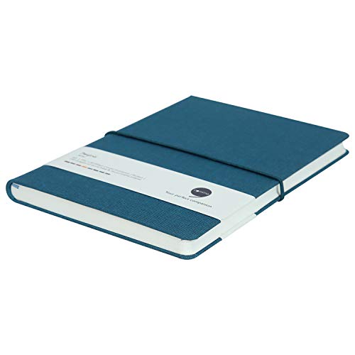 Image of COMMA Regina - A5 Size - Hard Bound Notebook with a Horizontal Elastic Band Closure - 192 Pages - 80gsm Natural Shade Paper - Fabric Cover Material - (Peacock Blue)