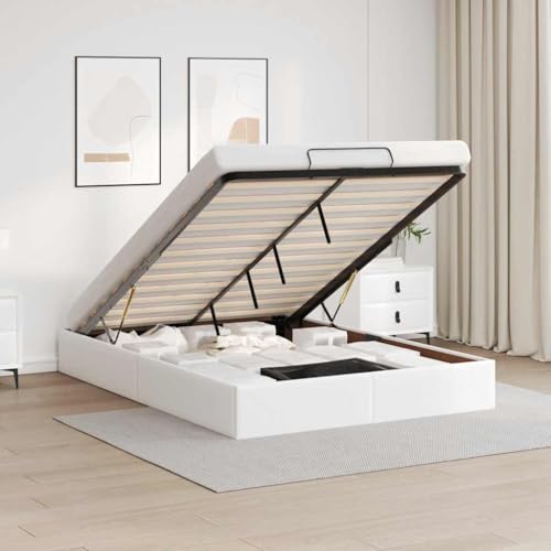 vidaXL Ottoman-Bett ohne Matratze Weiß 140x200 cm Kunstleder, Bettrahmen, Bettgestell mit Stauraum, Polsterbett, Bettgestell, Bettrahmen mit Stauraum