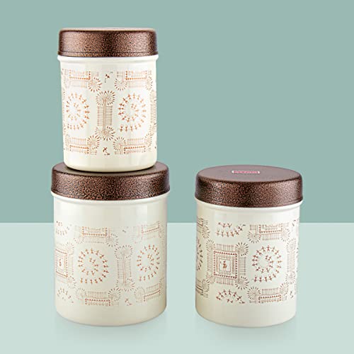 Attro Wedding Collection Stainless Steel Airtight Kitchen Storage Container With Lid For Tea Coffee & Sugar, Dry Fruit Jars, Storage Box, Set Of 3 - Beige & Gold (B0BRG59XDQ) Amazon Price History, Amazon Price Tracker