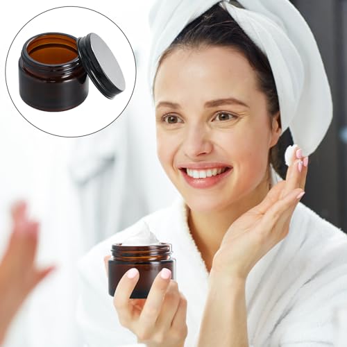8 szt. Słoiki ze szkła bursztynowego 20 ml 30 ml 50 ml, podróżne, kosmetyczne słoiki z pokrywkami, 2 łyżki i klej, puste pojemniki na krem w proszku, odporny na promieniowanie UV, szczelność (20 ml+