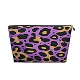 Ginfult Bolsa de maquillaje con estampado de leopardo morado y negro, impermeable, pequeña bolsa de maquillaje, bolsa de aseo portátil para mujeres y niñas, viaje