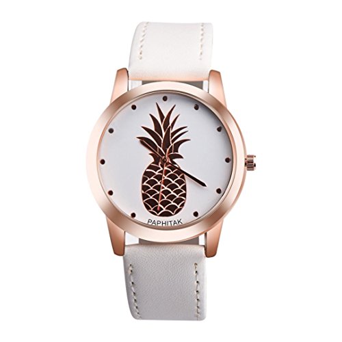 Culater® Femmes Hommes Ananas Imitation Quartz Analogique Montre en PU Cuir (Blanc)