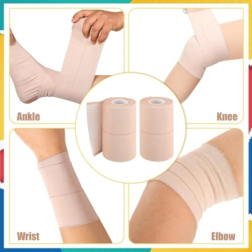Image of Elastic Adhesive Bandage, 10cm x 1m Stretched Length, Single Pack, Stretchable Crepe Bandage for Joint & Muscle Support, First Aid Wrap for Sports Injury, Pain Relief - Breathable Matrial, Beige Colour (10cm x 1m. Stretched Length)