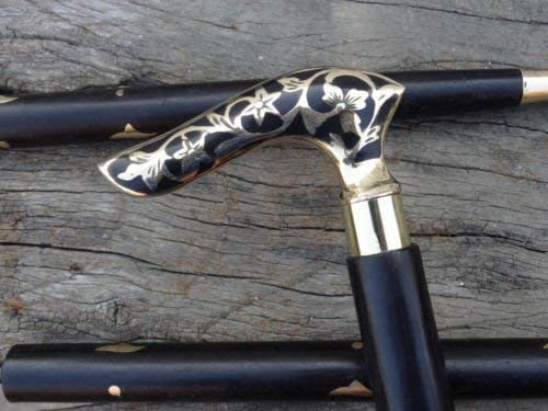 Samara Nautical Bastón de madera estilo vintage de latón antiguo con mango victoriano Samara Nautical Bastón de madera estilo vintage de latón antiguo con mango victoriano