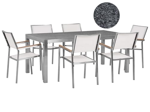 Beliani Trendy Gartenmöbel Set Tisch 180 cm in Grau 6 Stühle in Weiß Grosseto