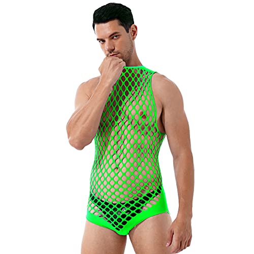 Men's Sexy Fishnet See Through Tanks Leotard Muscle Workout Mesh Transparent Bodysuit2