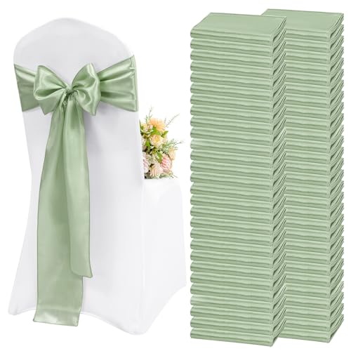 Lykoow Lot de 100 Rubans de Chaise en Satin Vert Sauge pour Mariage, réception, fête, hôtel, Maison, Cuisine, décoration - Vert Sauge