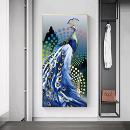 Mur vide et terne ? Découvrez l'affiche bleu paon or moderne 50x100cm