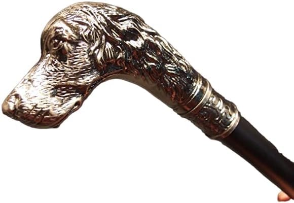 Vintage Dog Head Walking Stick/Cane - Handmade Wooden Foldable Walking Cane With Brass Handle - Brass Derby Designer Handle Cane Walking Stick For Men/Cane.