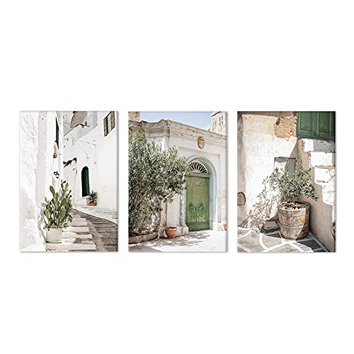 Habiller un grand mur vide grâce au triptyque d'affiches Italie style boho neutre