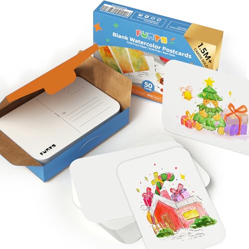 Funto Blanko-Aquarellpapier-Postkarten, 50 Karten, A6(10,2x15,2 cm), 300 g/m², säurefreies, schweres Kunstpapier für Dankeskarten und Grußkarten