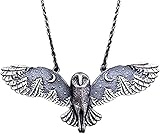 Silver Owl Moon Forest Necklace, Flying Owl Necklace, Moon Phase Art Jewelry Animal Totem Necklace...