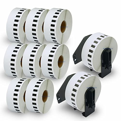 BETCKEY - 10 Cintas continua compatible con Brother DK22210, 29mm x 30,48m, etiquetas de papel térmico para impresoras de etiquetas QL - 10 Rollos + 2 soportes Cover