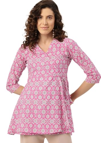 Image of feranoid Floral Print Angrakha 3 Sleeves Flared Kurti