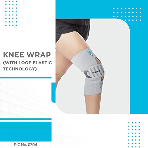 Image of Vissco Knee Wrap with Loop Elastic Technology, Knee Support Provides Compression to the Knee, Braces for Gym & Sports, Helps In Fast Recovery (SINGLE) - XL (Grey)