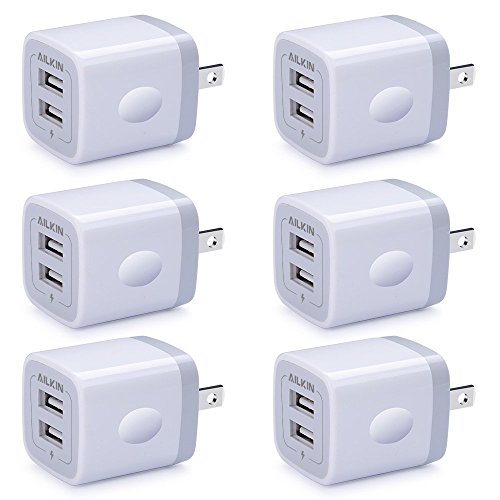2 Port Charging Box, Ailkin 6-Pack USB Charger Plug Block, Fast Charging Brick Compatible with iPhone 7/7 Plus,iPhone 6/6plus, Samsung Galaxy S7/S6, Sony, Motorola, HTC, LG Android Tablets and More
