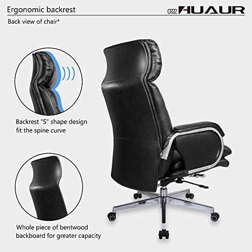 Huaur Genuine Leather Modern Executive Chair High-Back Support 90 To 150 Degrees Tilt And Upholstered Home Desk Chair With Base 360Lb Capacity Swivel Computer Office Chair (Black) #TOP6